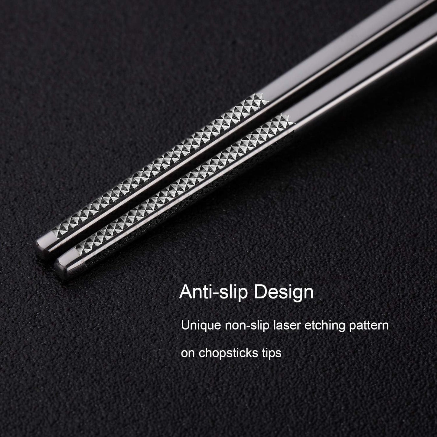 Metal Chopsticks Reusable 316 Stainless Steel Chopsticks Multipack Dishwasher Safe Chop Sticks Square Fancy Laser Engraved Non-slip Korean Chopstick for Cooking Eating 9.45 Inches 5 Pairs Gift Set