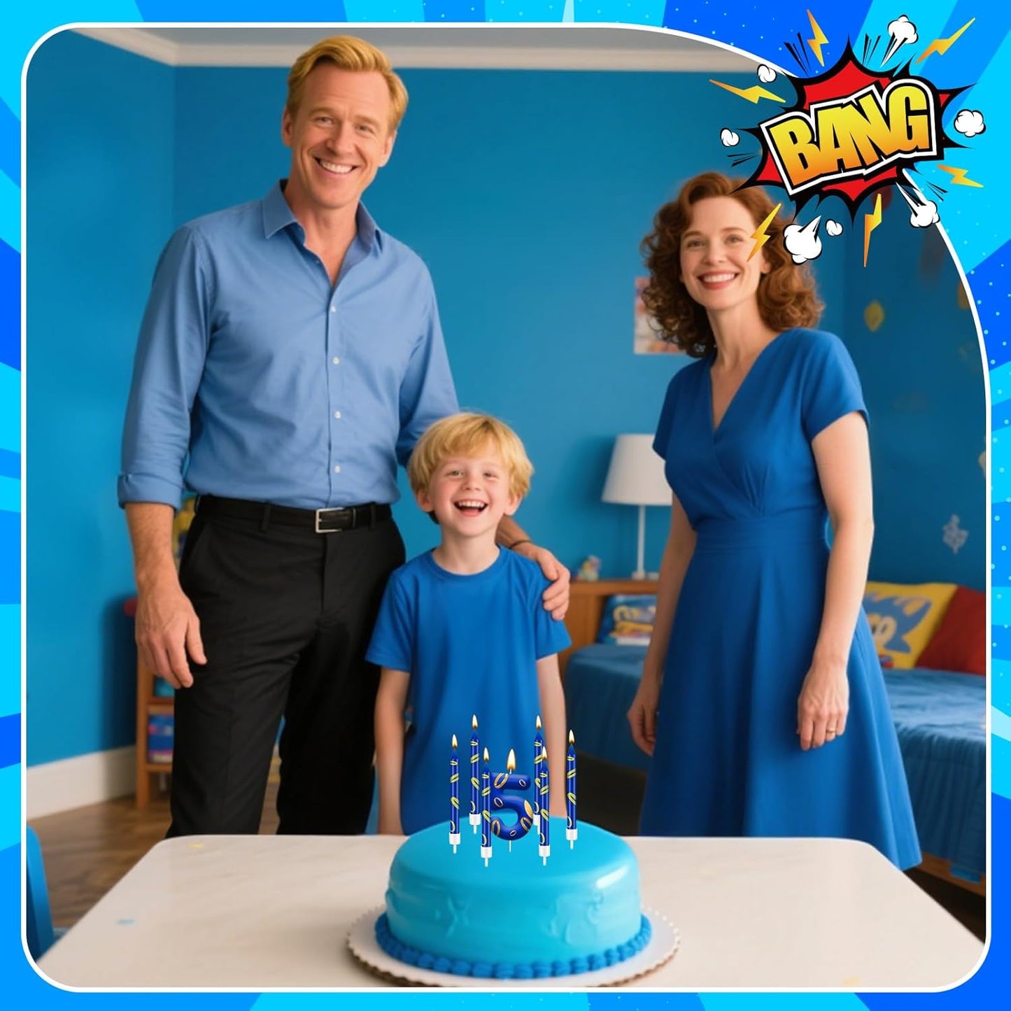 13PCS Birthday Cake Candles Set - Blue and Golden Ring Number Candles with Vibrant Designs for Boys & Girls, Theme Birthday Party Decorations, Cake Toppers for Theme Parties(Number 5)