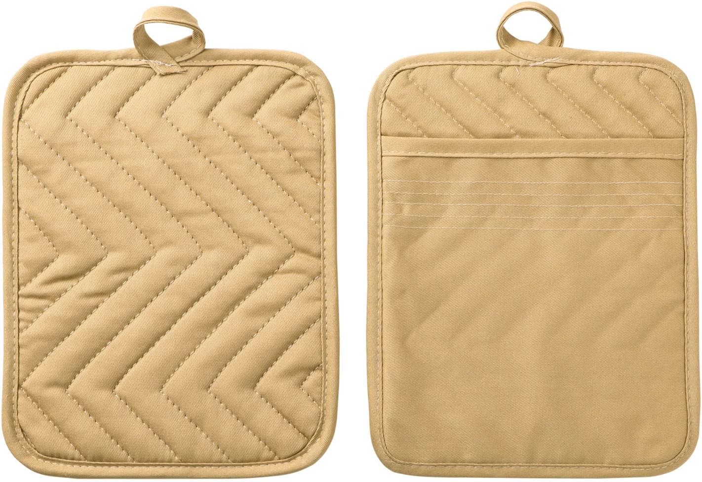 Anyi Pot Holders and Oven Mitts 7" X 9" Heat Resistant Cotton Pocket Pot Holder Set Feature of Non Slip Kitchen Hot Pad Oven Mitts, 3-Pack (Mood Indigo)