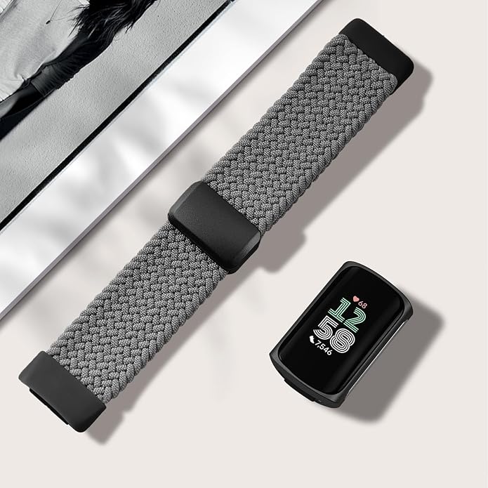 Magnetic Braided Nylon Compatible with Fitbit Charge 6 Bands/Fitbit Charge 5 Bands for Women Men, Soft Sport Stretchy Breathable Strap Replacement Wristband for Charge 6/Charge 5