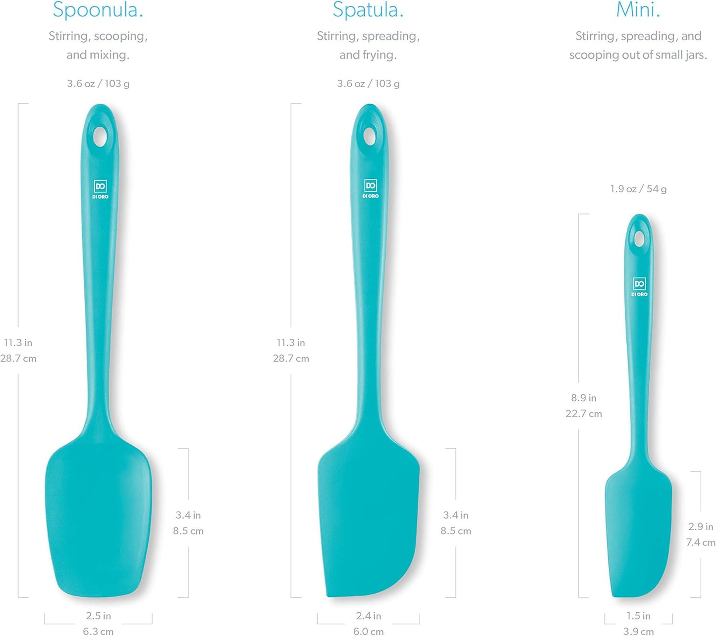 DI ORO Silicone Spatula Set - Rubber Kitchen Spatulas for Baking, Cooking, & Mixing - 600°F Heat-Resistant & BPA Free Silicone Scraper Spatulas for Nonstick Cookware - Dishwasher Safe (3pc, Teal)