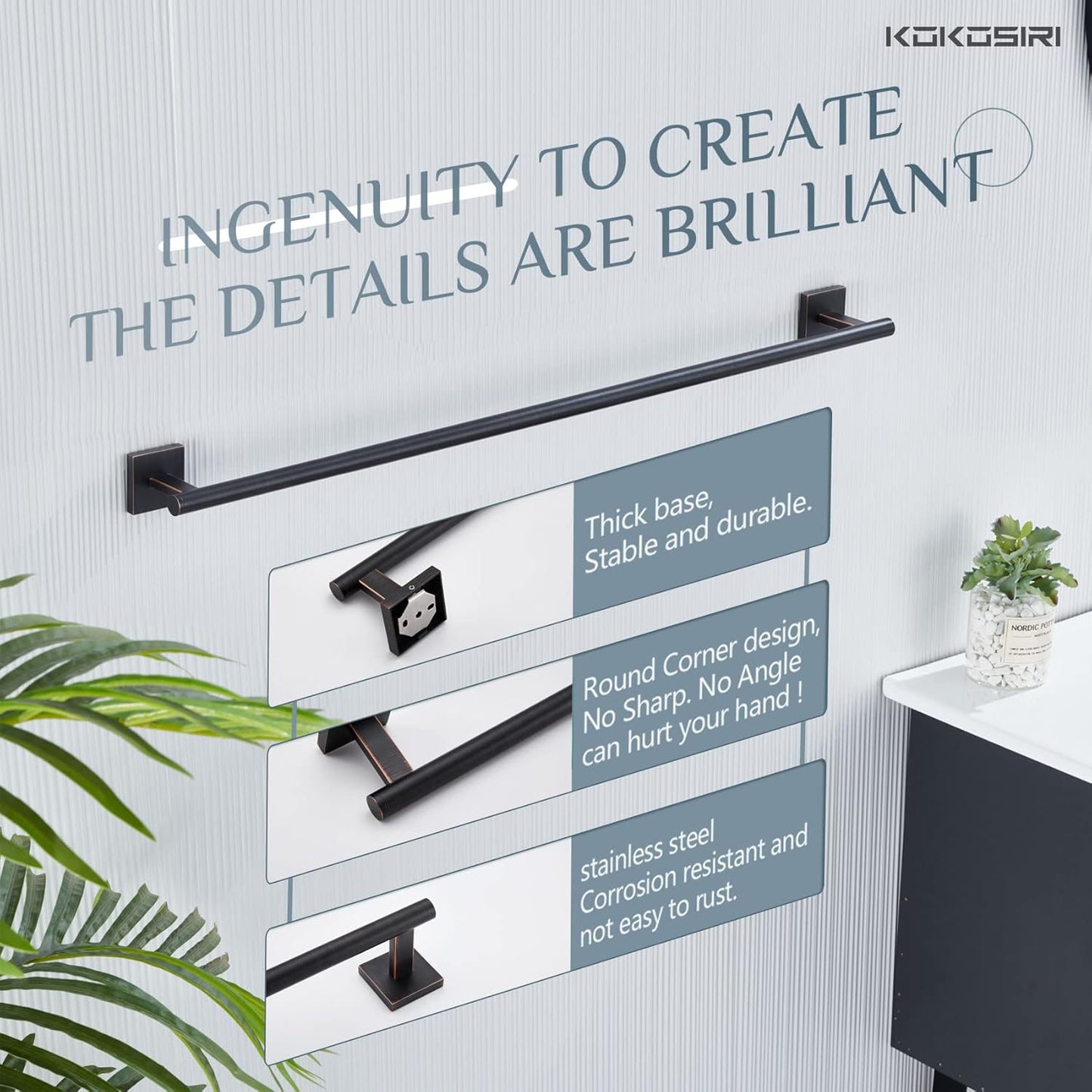 KOKOSIRI Bathroom Towel Bar 36'' Towel Holder for Bath Kitchen Wall Mount Towel Rails 36 Inch Oil Rubbed Bronze Stainless Steel B4005ORB-L36