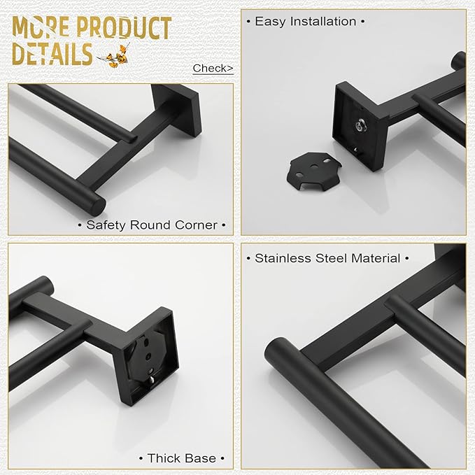 KOKOSIRI Towel Rails Bathroom Double Towel Bars Matte 20 Inch 2-Piece for 2 Pack B5005BK-L24-P2