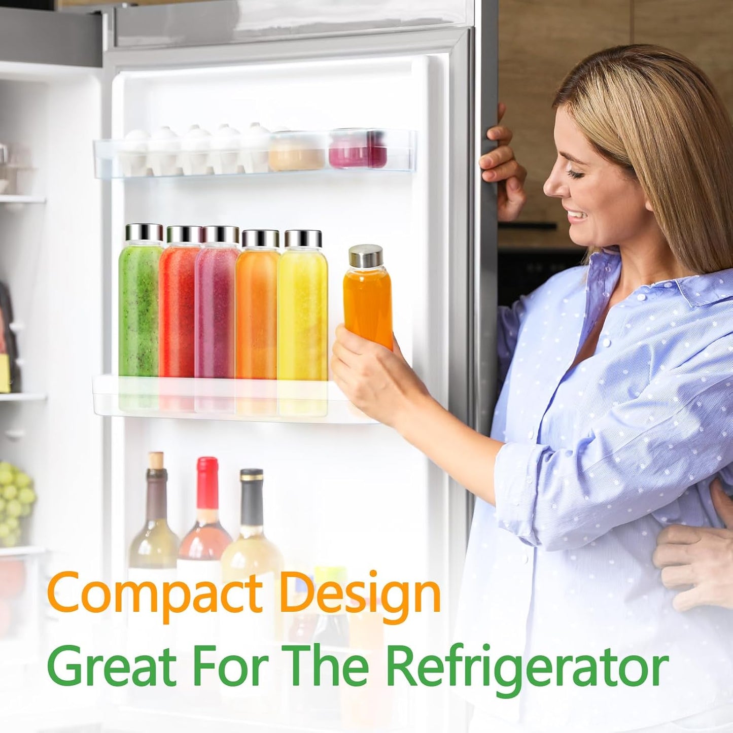 Zukro Glass Water Bottles with Lids 18 oz, 3 Pack Reusable Juice Bottles With Stainless Steel Airtight Cap for Juicing, Leak Proof Clear Drinking Jar Beverage storage container for Fridge, BPA Free