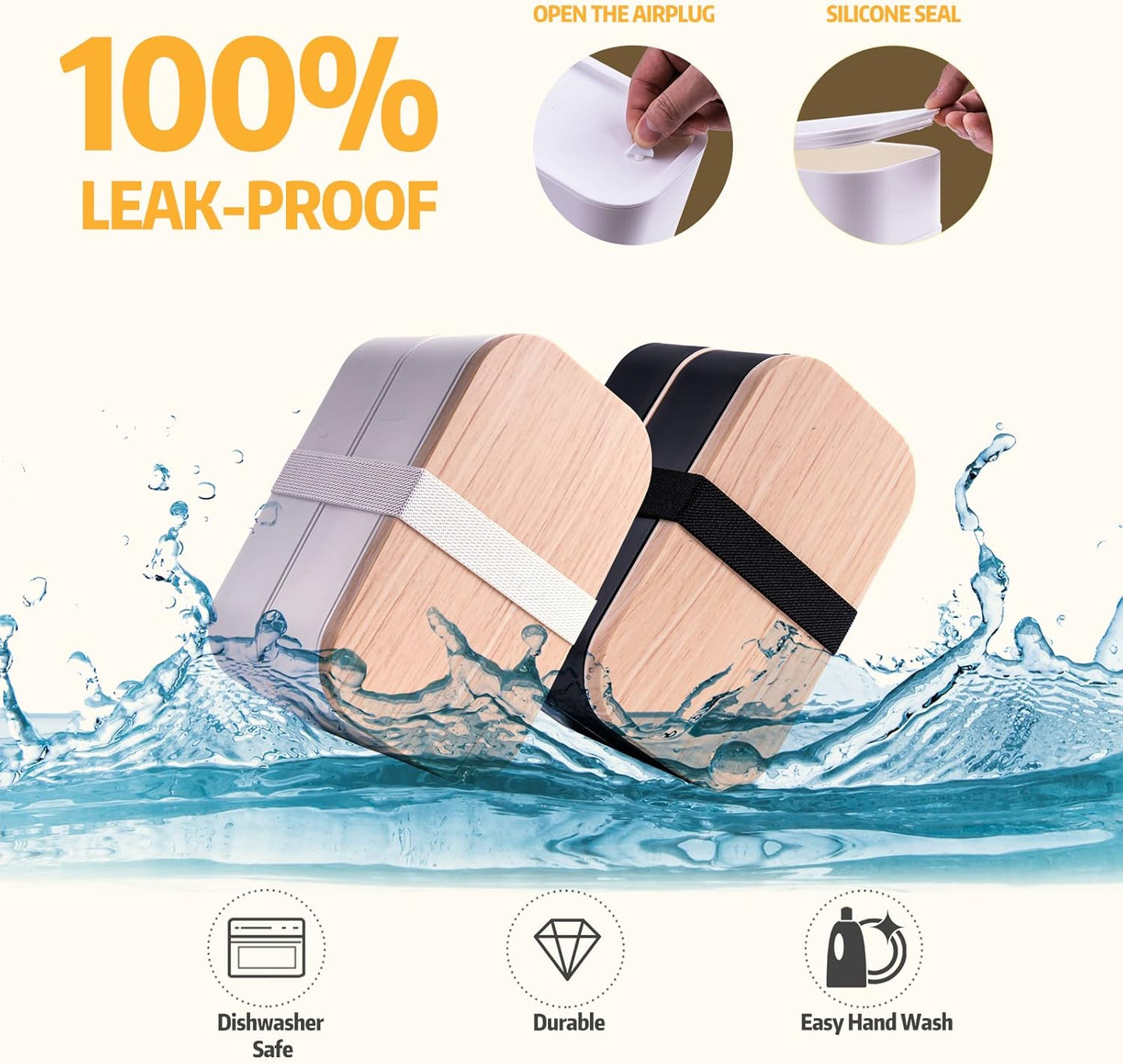 Bento Box with Lunch Bag Microwavable All-in-One Meal Prep Compartment Lunch Containers with Utensils Leak Resistant Lunch Box with Sauce Container 60oz Black