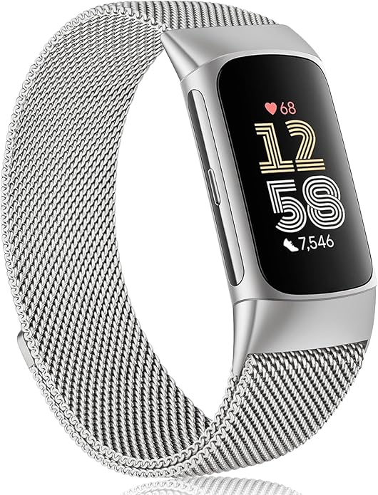 Meliya for Fitbit Charge 6 Bands Women Men, Stainless Steel Metal Mesh Loop Adjustable Magnetic Wristband Replacement Straps Compatible with Fitbit Charge 6 Fitness Tracker