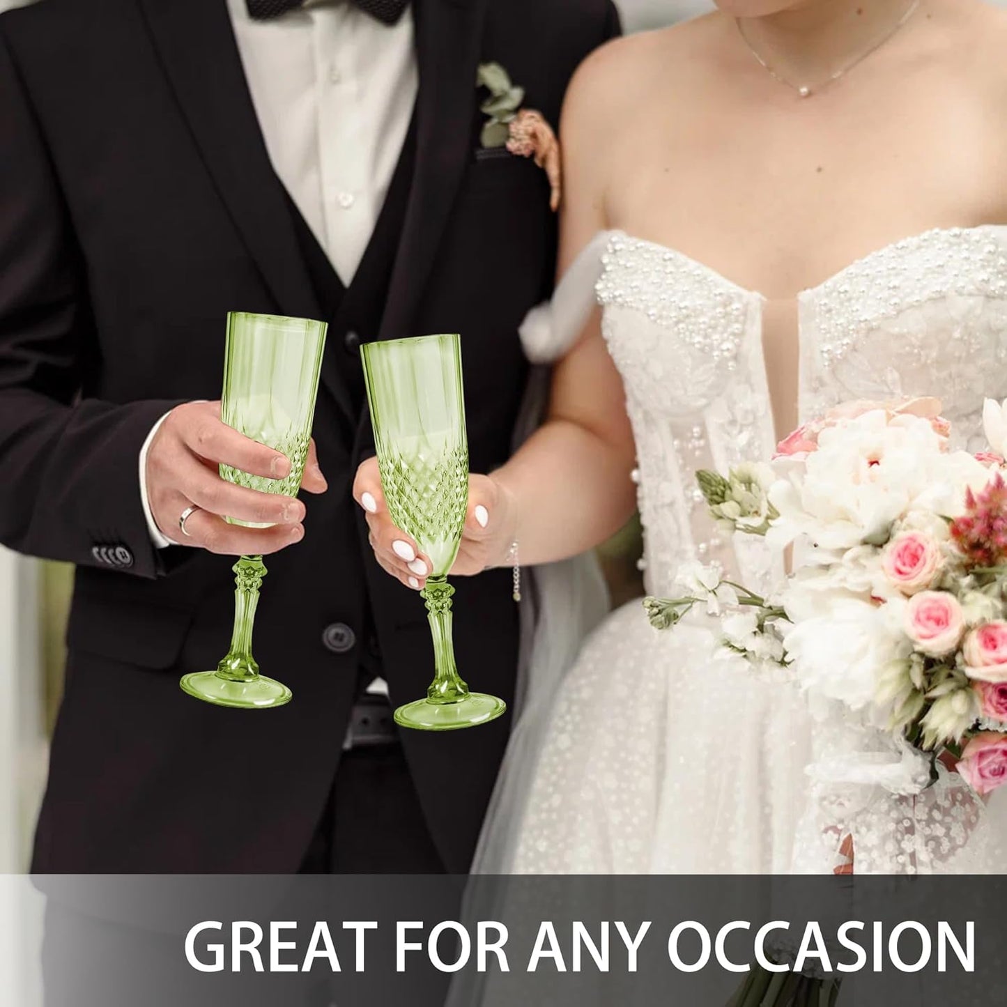 Plastic Champagne Flutes, 24PCS Green Plastic Wine Glasses Goblets Reusable Champagne Flute for Weddings, Bachelor Parties, Toasting, and Events(24, Green)