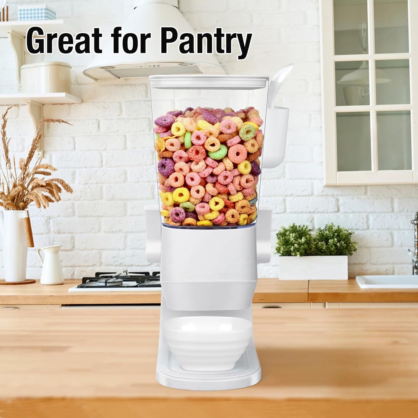 Cereal Dispenser Countertop With Bowls and Spoons Cereal Containers Storage for Pantry Snack Organizer Dry Food Storage Container with Lid for Kitchen Organization Oatmeal Nut Granola（1pcs White）