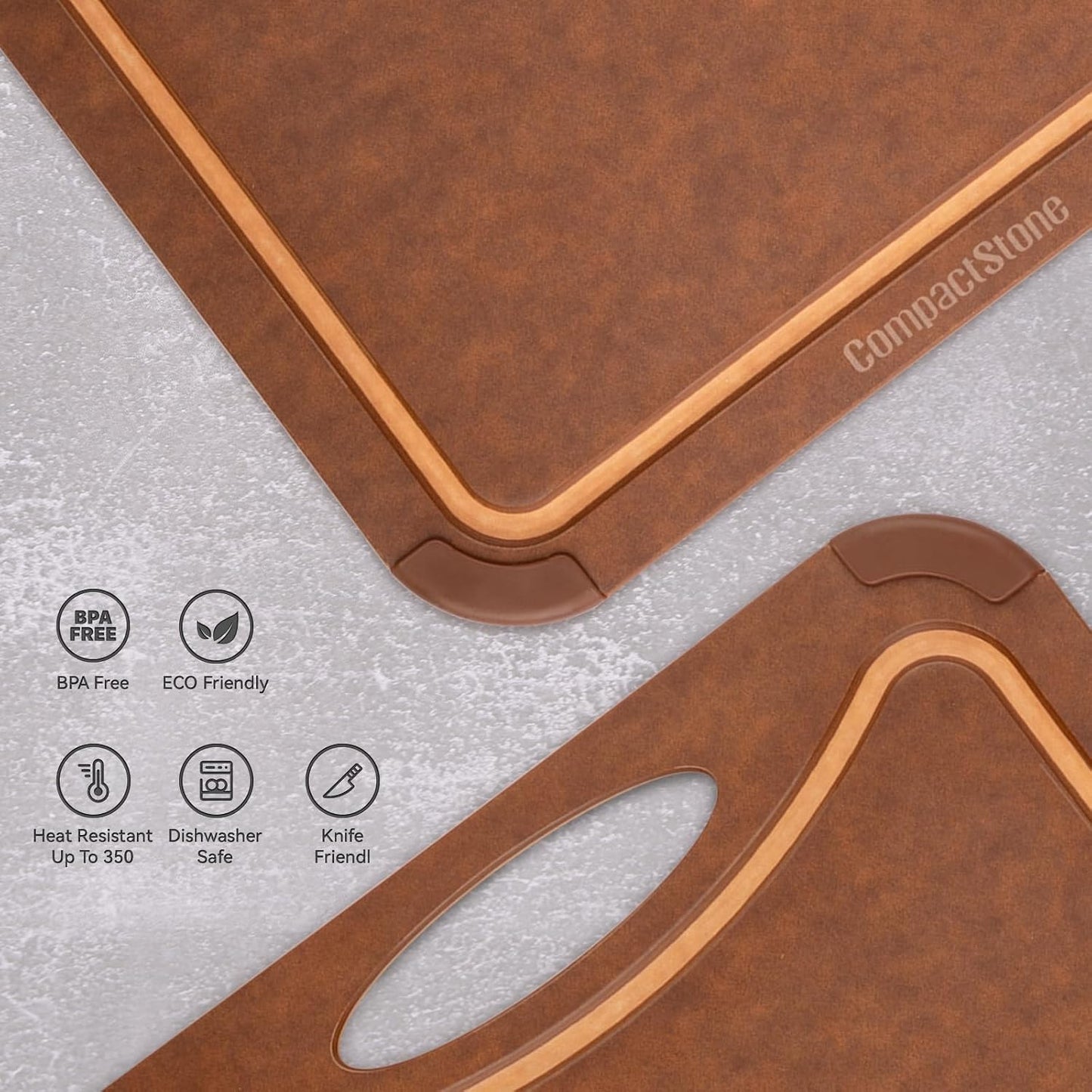 Cutting Board with Non-Slip Feet and Juice Groove for Kitchen, Wood Fiber Composite, 17.3-Inch by 12.8-Inch, Brown