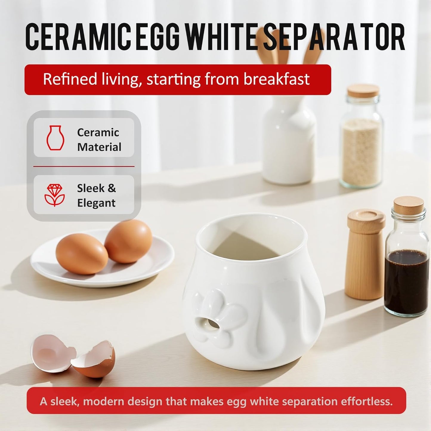 Li&Zhao Egg Yolk Separator, Ceramics Cute Egg Separator White Separator, Practical Household Small Egg Filter Splitter, Suitable for Kitchen Baking Egg Yolk Separator