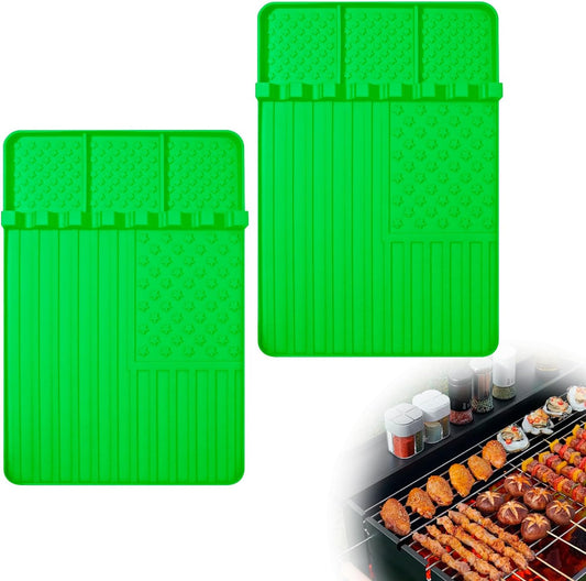 2 PCS Silicone Griddle Tools Mat for Blackstone,Grill BBQ Caddy Utensils Holder for Kitchen,Cooking & Countertop,Large Spatula Mat with Drip Pad,Griddle Accessories for Blackstone (green 2pcs)