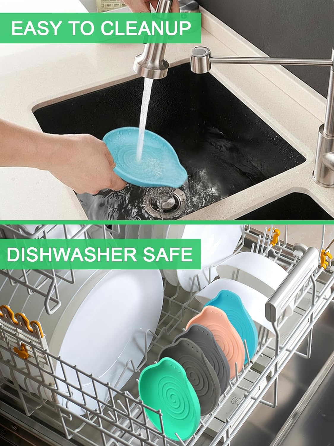 Spoon Rest for Stove Top, Set of 2 Silicone Spoon Rest for Kitchen Countertop, Heat-Resistant Utensil Rest for Spatula, Tongs or Spoon (1, 1 PCS - Blue)