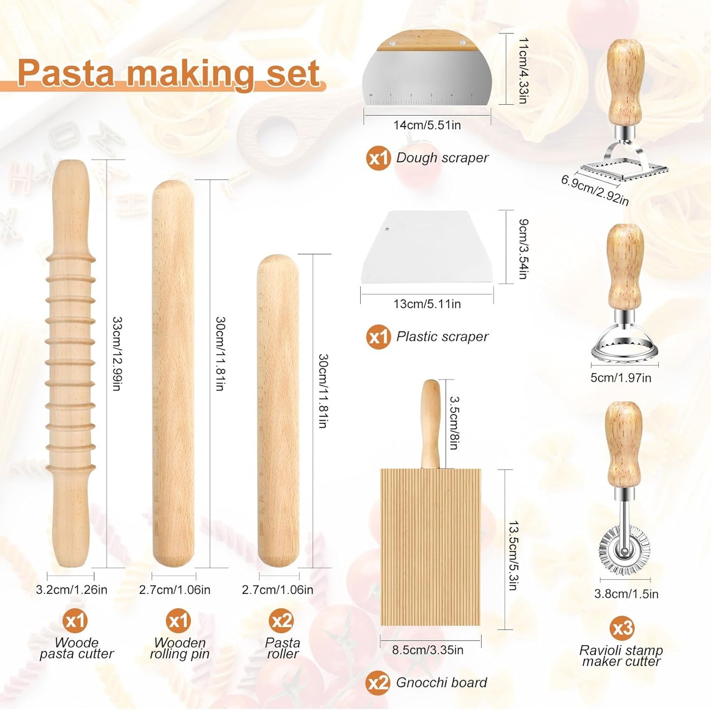 Pasta Making Tools Set, Pasta Making kit Includes 12 Pcs Pasta Making Tools Pasta Making Accessories Wooden Pasta Roller