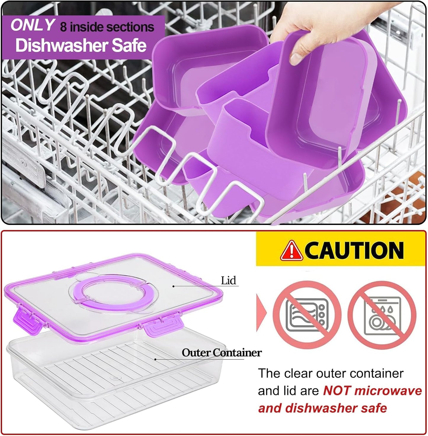 shopwithgreen 2Pcs Snackle Box Container, Divided Serving Tray with Lid and Handle, Snack Box Container Food Platter Charcuterie for Party, Veggies, Snack, Fruit, Nuts, Entertaining, Picnic,Purple