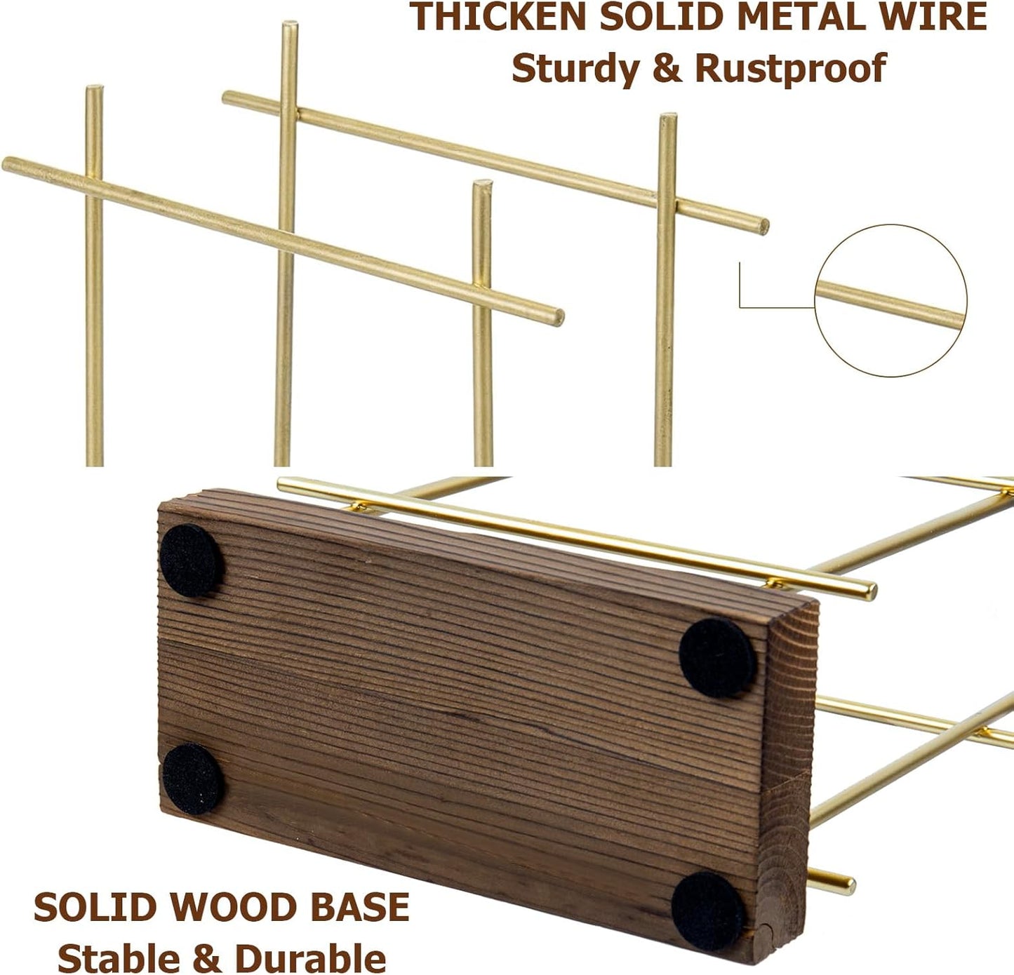 MyGift Napkin Holder for Table, Wire Metal Napkin Dispenser with Wood Base Kitchen Countertop, Contemporary Brass-Tone Tabletop Dining Decor