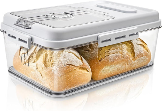 DEAYOU Bread Box for Kitchen Counter, Airtight Bread Storage Container for Homemade Bread, Time Recording Bread Keeper with Lid, Clear Bread Holder for Sourdough, Loaf, Toast, Bagel, Donut, Cookies