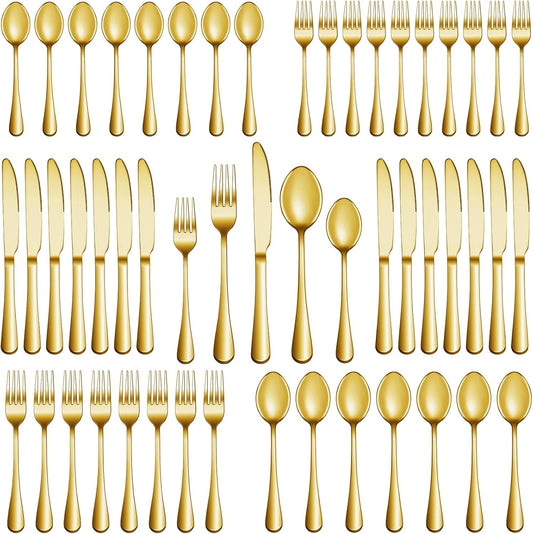 MUTNITT 60 Pcs Gold Silverware Set Service for 12, Premium Stainless Steel Flatware Set, Cutlery Utensil Set, Durable Home Kitchen Eating Tableware Set, Include Fork Knife Spoon Set, Dishwasher Safe