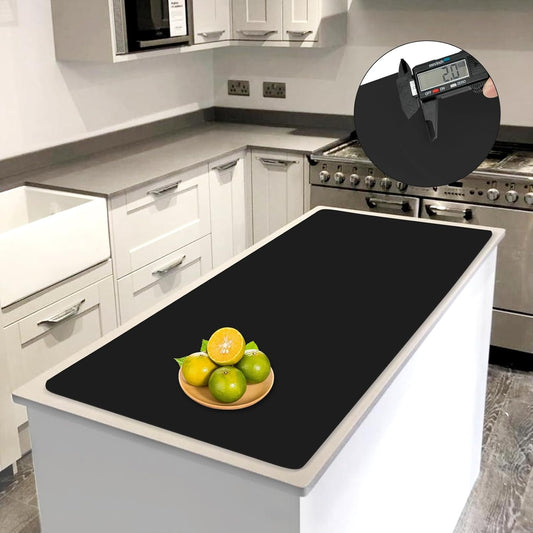 2 MM Super Thick Large Silicone Mat, 47.2"x23.6" Silicone Mats for Kitchen Counter, Non-slip Heat Resistant Mat,Thicken Kitchen Counter Mat, Waterproof Countertop Protector for Craft (Black)