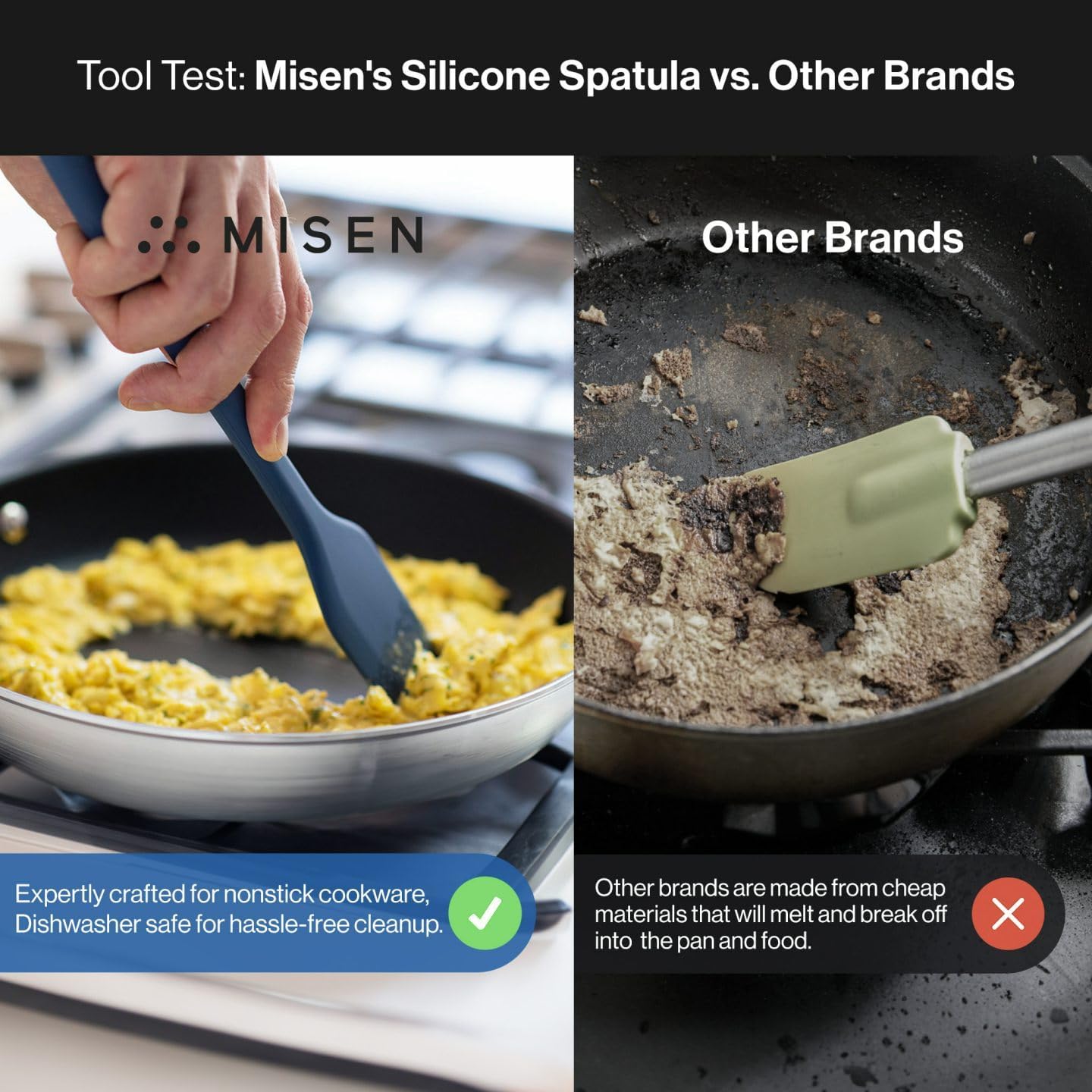 Misen Nonstick-Safe Silicone Spatula - Dishwasher Safe, Heat Resistant - Versatile Professional-Grade Kitchen Tool for Pancakes, Eggs, and Baking - Strong, Flexible, Durable Rubber Utensil - Blue