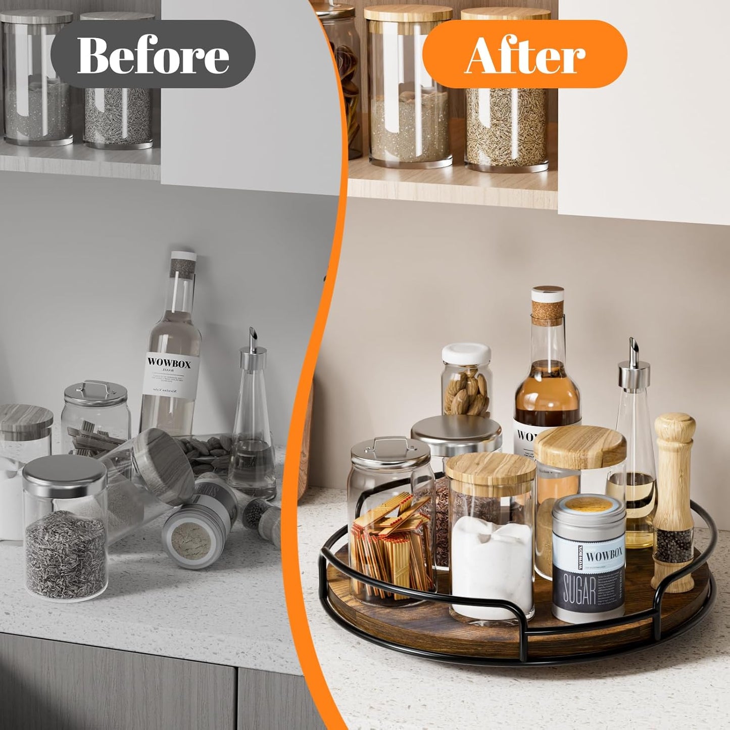 WOWBOX 10" Lazy Susan Organizer for Table Top Rotating Spice Rack Organizations Wood Lazy Susan Turntable Organizer for Cabinet Kitchen Pantry Countertop Bathroom Vanity