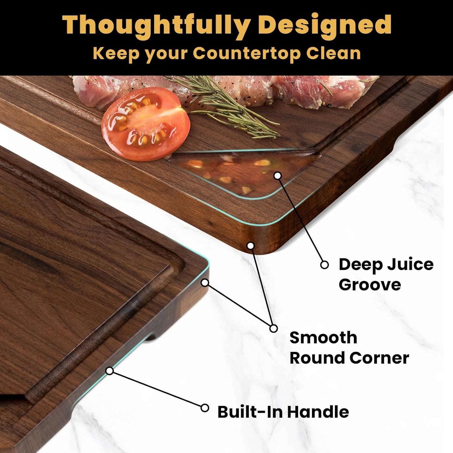 Heimlove 17x11 Walnut Cutting Board, Wooden Cutting Boards for Kitchen, Large Butcher Block Cutting Board, Wood Cutting Boards for Kitchen with Juice Groove, Gift for Festival, Wedding(Gift Box)