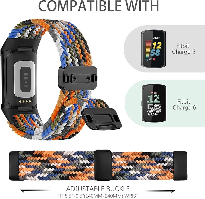 Magnetic Braided Nylon Compatible with Fitbit Charge 6 Bands/Fitbit Charge 5 Bands for Women Men, Soft Sport Stretchy Breathable Strap Replacement Wristband for Charge 6/Charge 5
