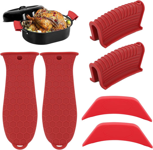 6 Pack Silicone Hot Handle Holder Cover, Heat Resistant Pot Handle Covers, Cast Iron Handles Cover for Frying Pans Skillet Griddles Cookware (Red)