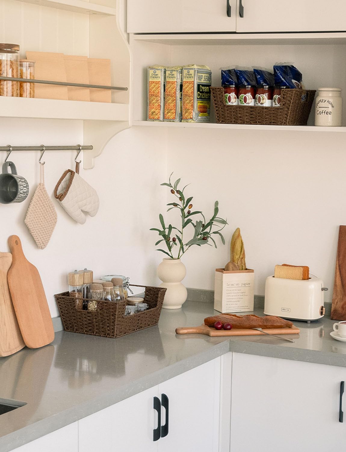 StorageWorks Round Paper Rope Woven Basket for Pantry Organizers and Storage, Stackable Pantry Storage Baskets for Shelves, Brown, 2-Pack