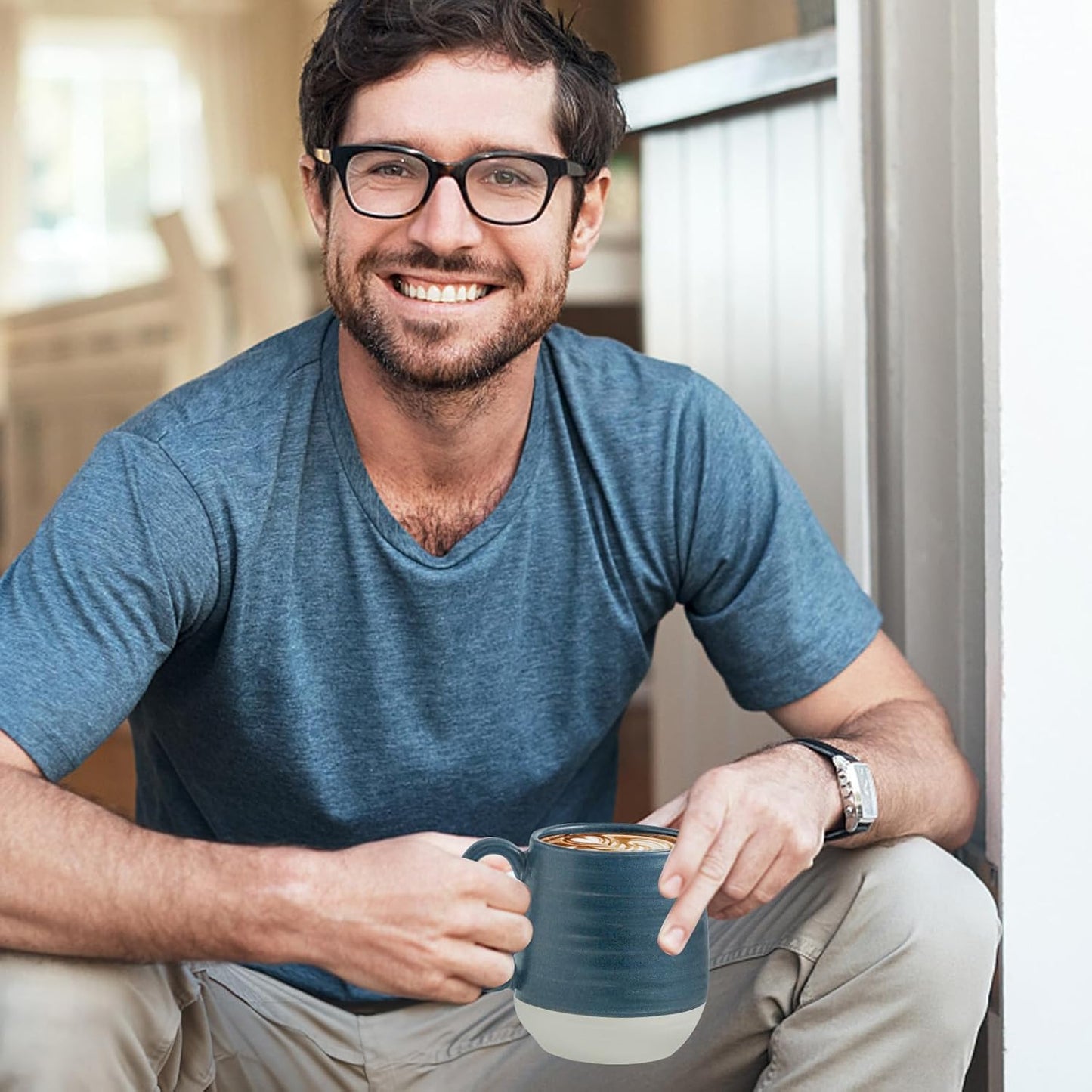 Hasense Coffee Mugs, 20 oz Oversized Coffee Cups Ceramic, Tea Cup with Handle for Coffee Cappuccino Soup Latte Hot Cocoa, Holiday Gift Mugs for Women and Men, 1 PCS(Deep Blue)