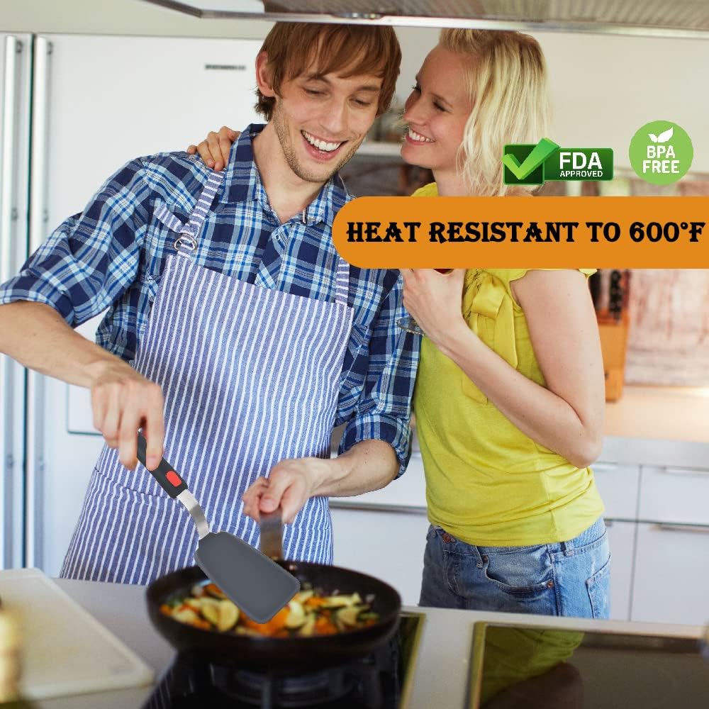 Silicone Spatula Turner Set of 4, Wiztoynia 600°F Heat Resistant Cooking Spatulas for Nonstick Cookware, BPA Free Rubber Spatula Large Kitchen Utensils Set for Egg, Pancake, Burger, Fish