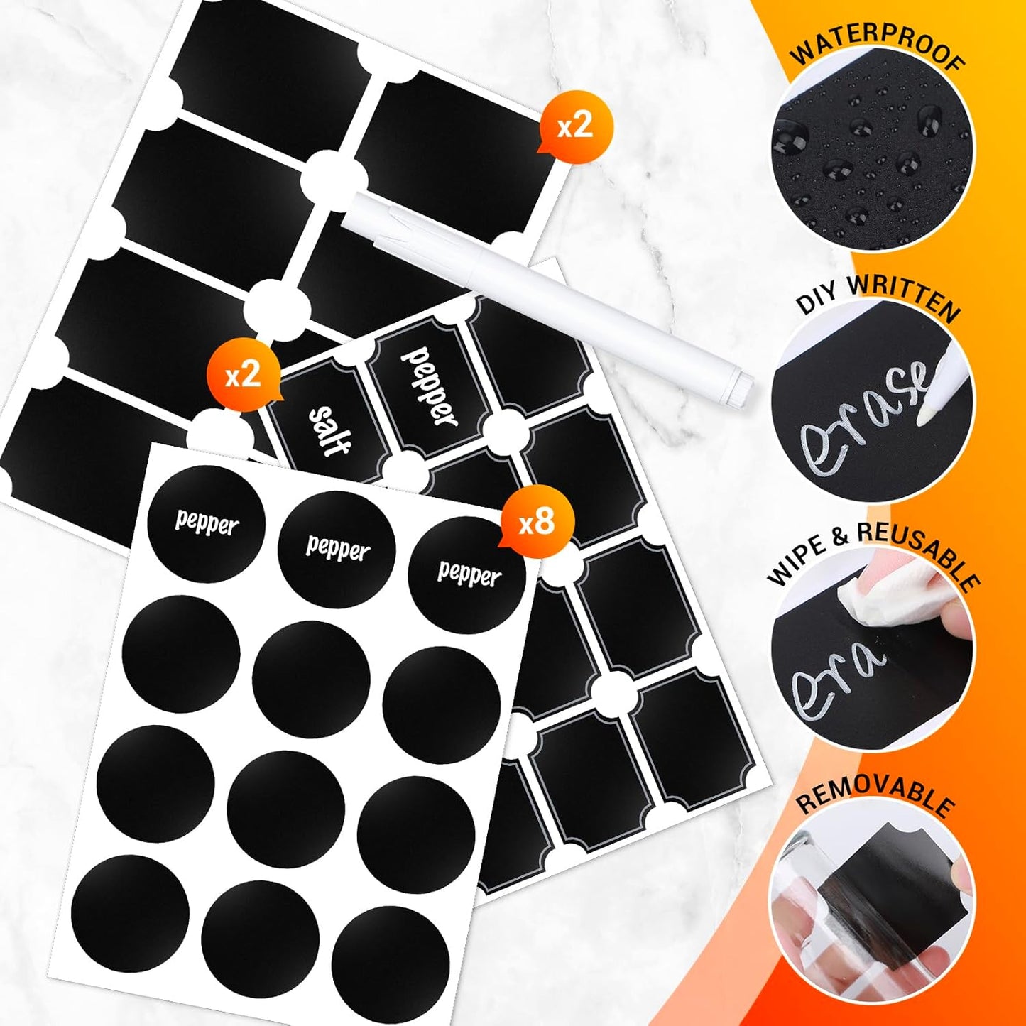 Segarty Glass Spice Jars, 6 Pack 15oz Large Spice Jar with Labels, Clear Empty Spice Containers with Shaker Lids, Salt Pepper Shakers Set Seasoning Bottles with 136 Stickers, 1 Chalk Pen and Brush