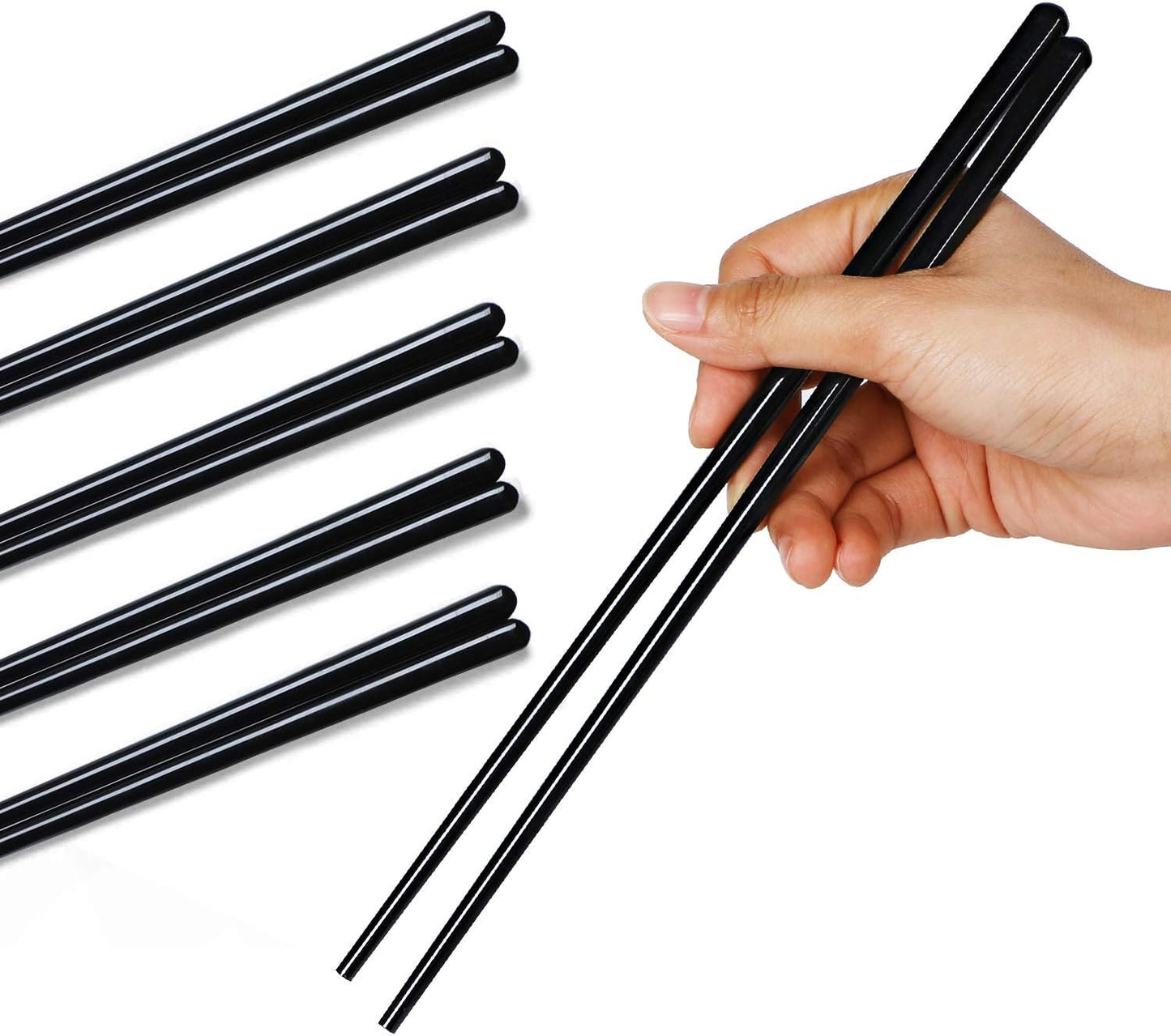 LEETOYI Ceramic Chopsticks Set of 5, Porcelain Chinese Chopsticks Easy To Clean, 9.6-Inch (Black)