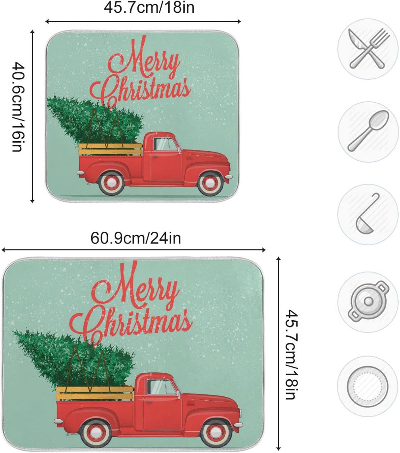 senya Super Absorbent Dish Drying Mat, Microfiber Fast-Drying Dish Mat, 16''x18'', Kitchen Dish Drying Pad, Merry Christmas Happy New Year Postcard