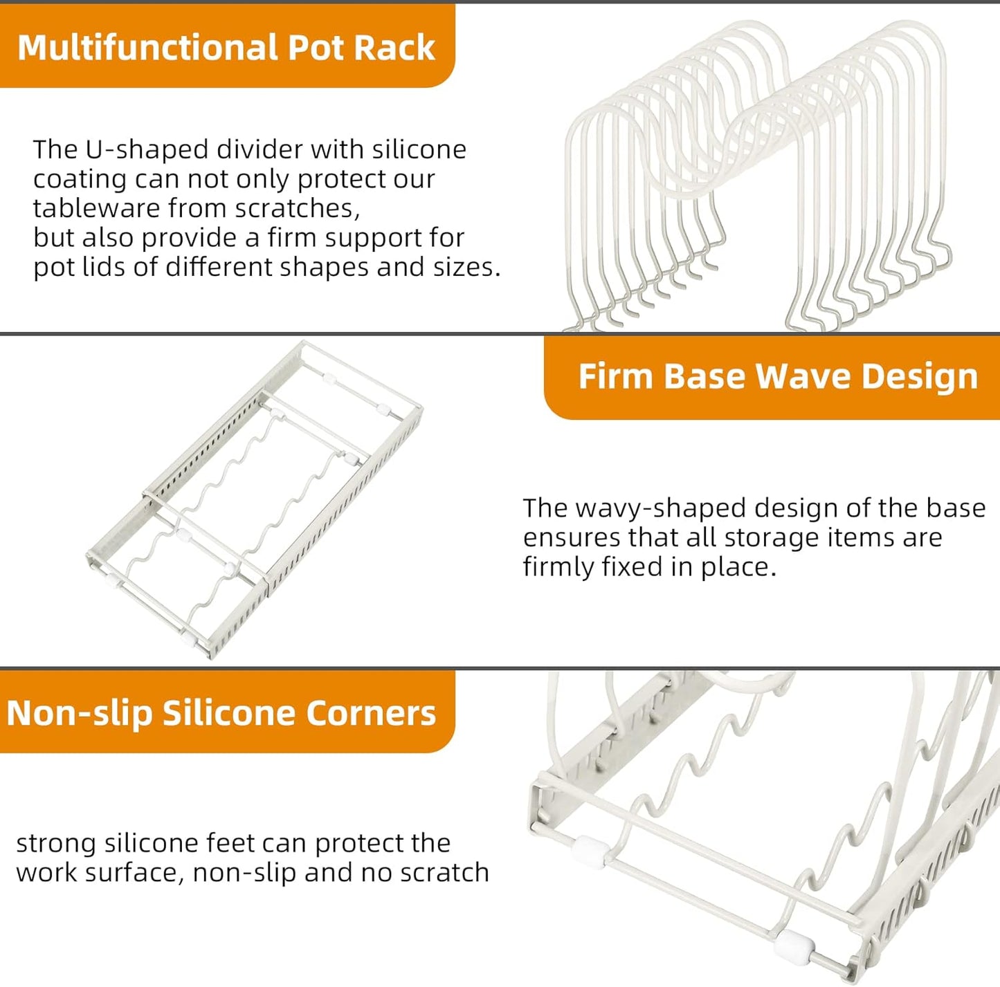 ROOHUA Pot Rack - Expandable Pot & Pan Organizer for Cabinet, 10 Adjustable Compartments (Apricot, 10)