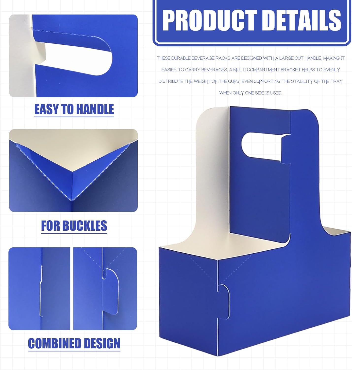 2 Cup Disposable Drink Carrier for Delivery with Handle,15 Count Blue Paperboard Cup Holder,Cup Carriers for Hot or Cold Drinks,Coffee Carrier, Food Delivery,Take Out Cup Carriers (Blue, 15 PCs)