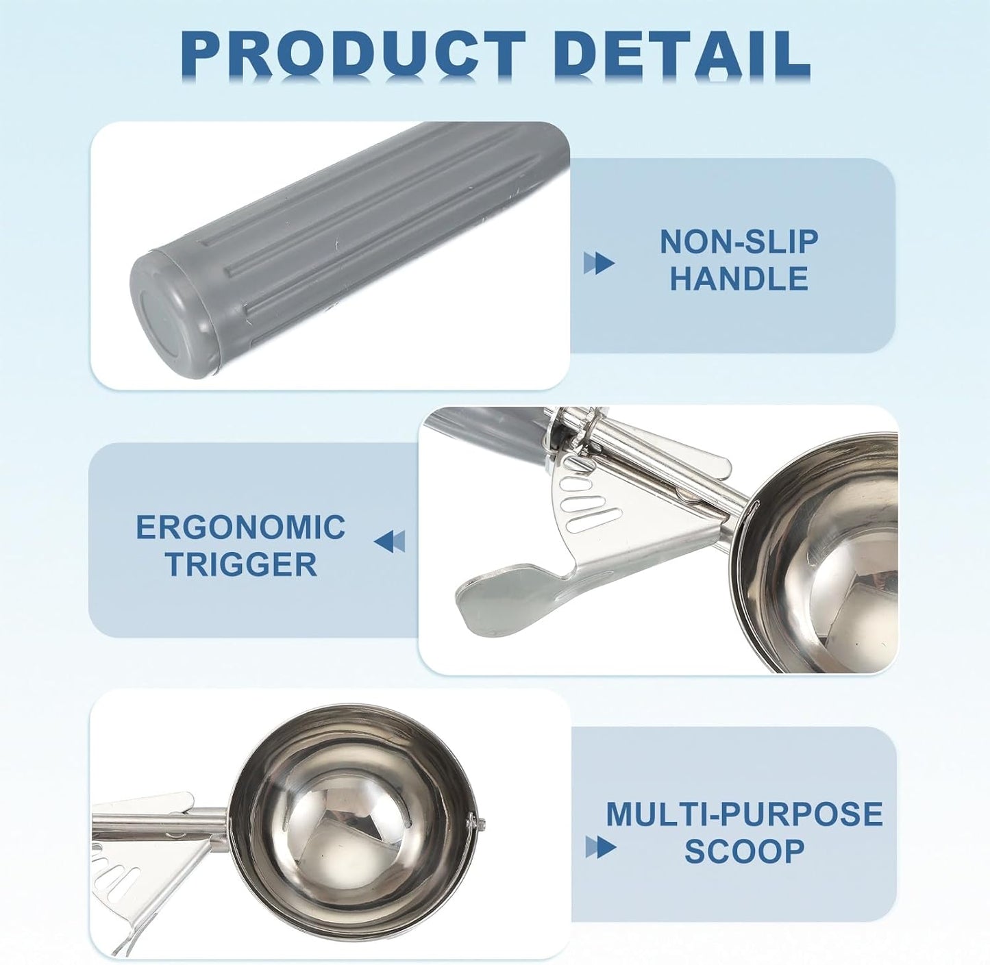 uxcell 3 Pcs Cookie Scoops, Ice Cream Scoop with Trigger for Baking Cookie Dough Rice Pudding Kitchen Gadget, Gray