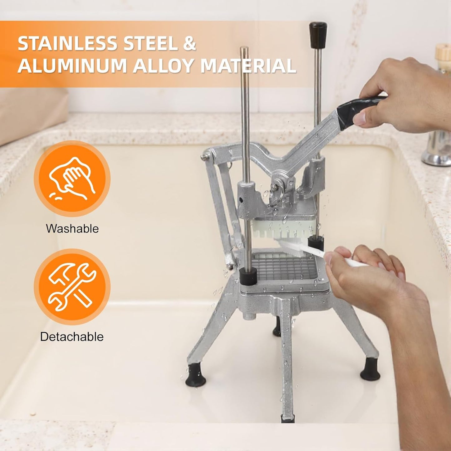 Commercial Vegetable Chopper, Heavy Duty Professional Fruit Dicer with 1/4" Replacement Blade, Stainless Steel French Fry Cutter, Fruit Slicer for Tomato Peppers Potato Mushroom