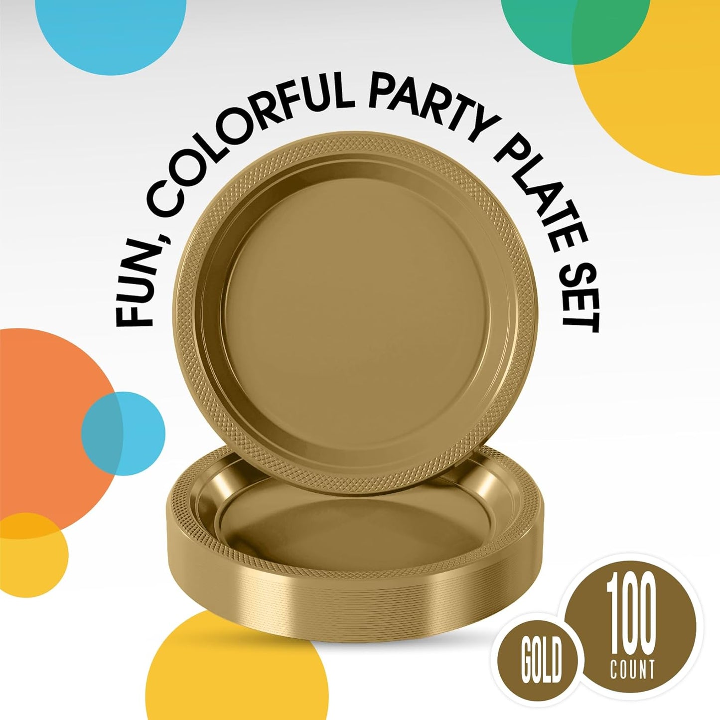 Exquisite Party Solids Gold Plastic Plates For Party 10" Gold Disposable Plates Heavy Duty Supplies 100 Pcs Plastic Dinnerware Sets Heavy Duty 350 GSM Disposable Dinnerware Set