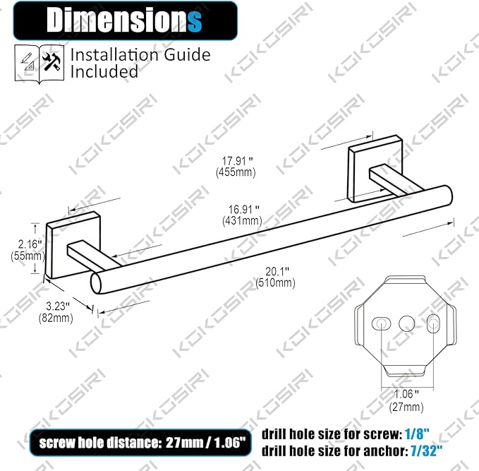 KOKOSIRI Towel Bar Bathroom Towel Holder for Bath 20 Inch, 2 Pack B4005ORB-L20-P2