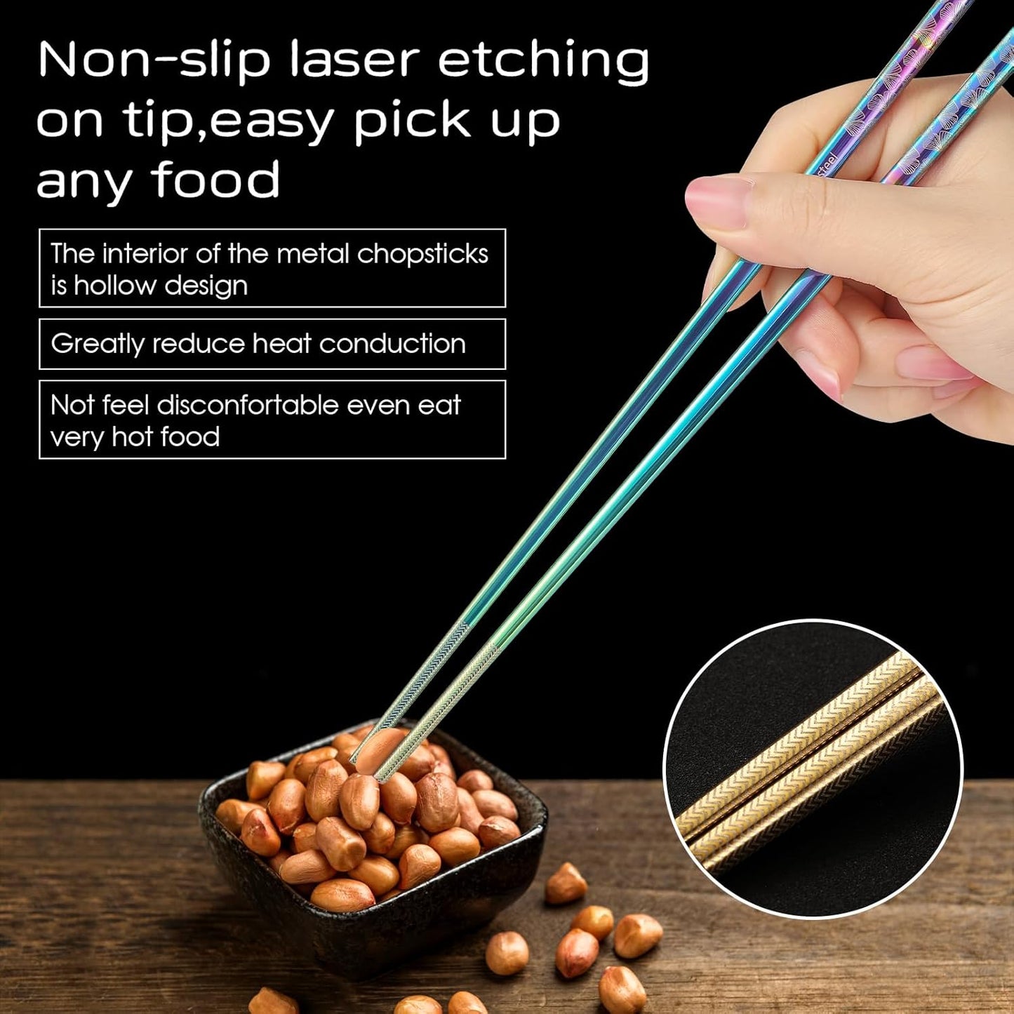 8 Pairs Metal Chopsticks Reusable Multicolor Stainless Steel Chopsticks Set Laser Engraved Non-slip Japanese Korean Chinese Chopstick for Cooking Eating Dishwasher Safe 9.25" Chop Sticks Gift Set