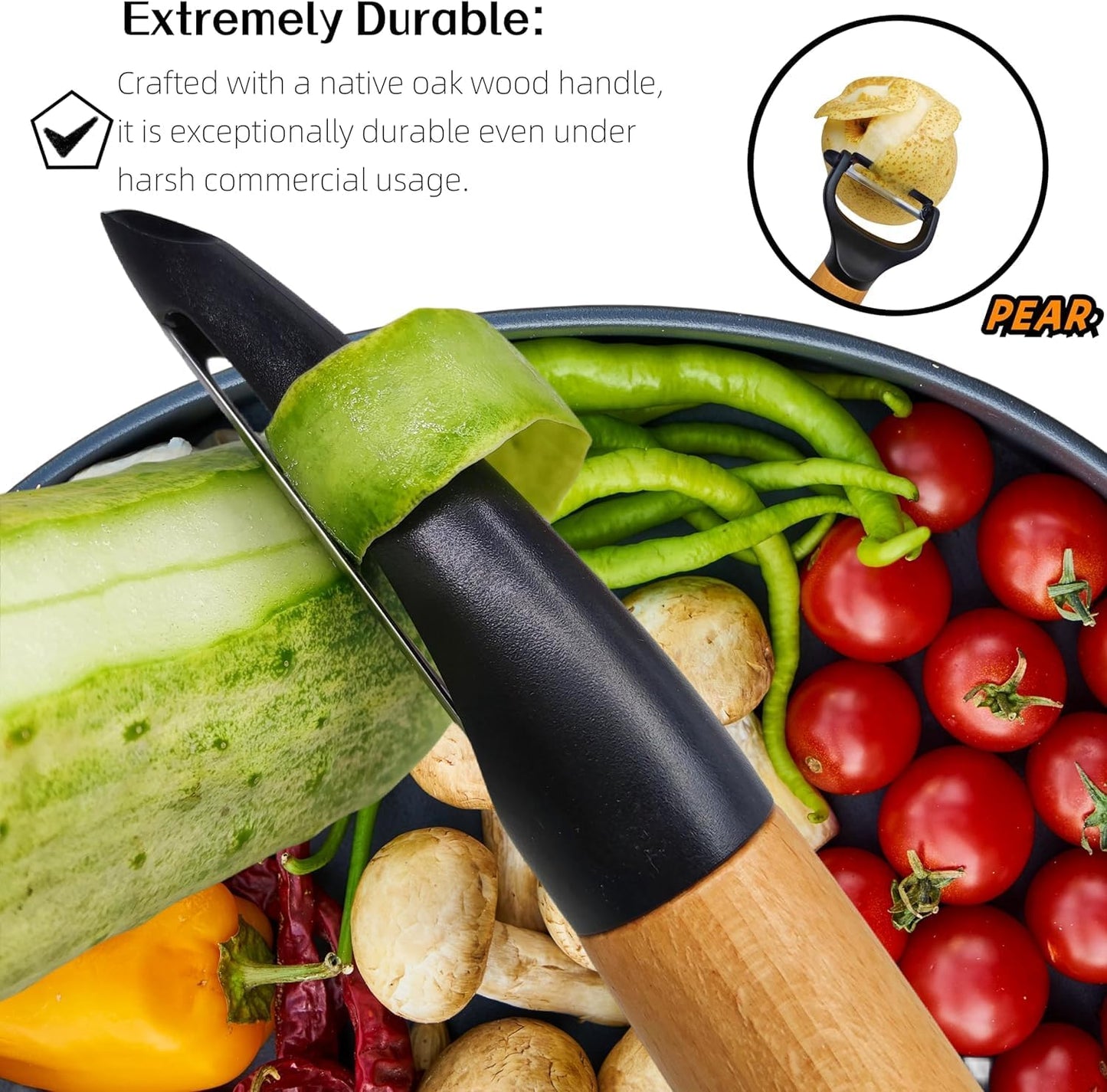 Trez Treamer 4 Pack Vegetable Peelers for Kitchen, Super Sharp Wooden Potato Peeler Set for Apple Cucumber Carrot Fruit Potatoes Veggie Peeler Bulk with Stainless Steel Blade,Dishwasher Safe