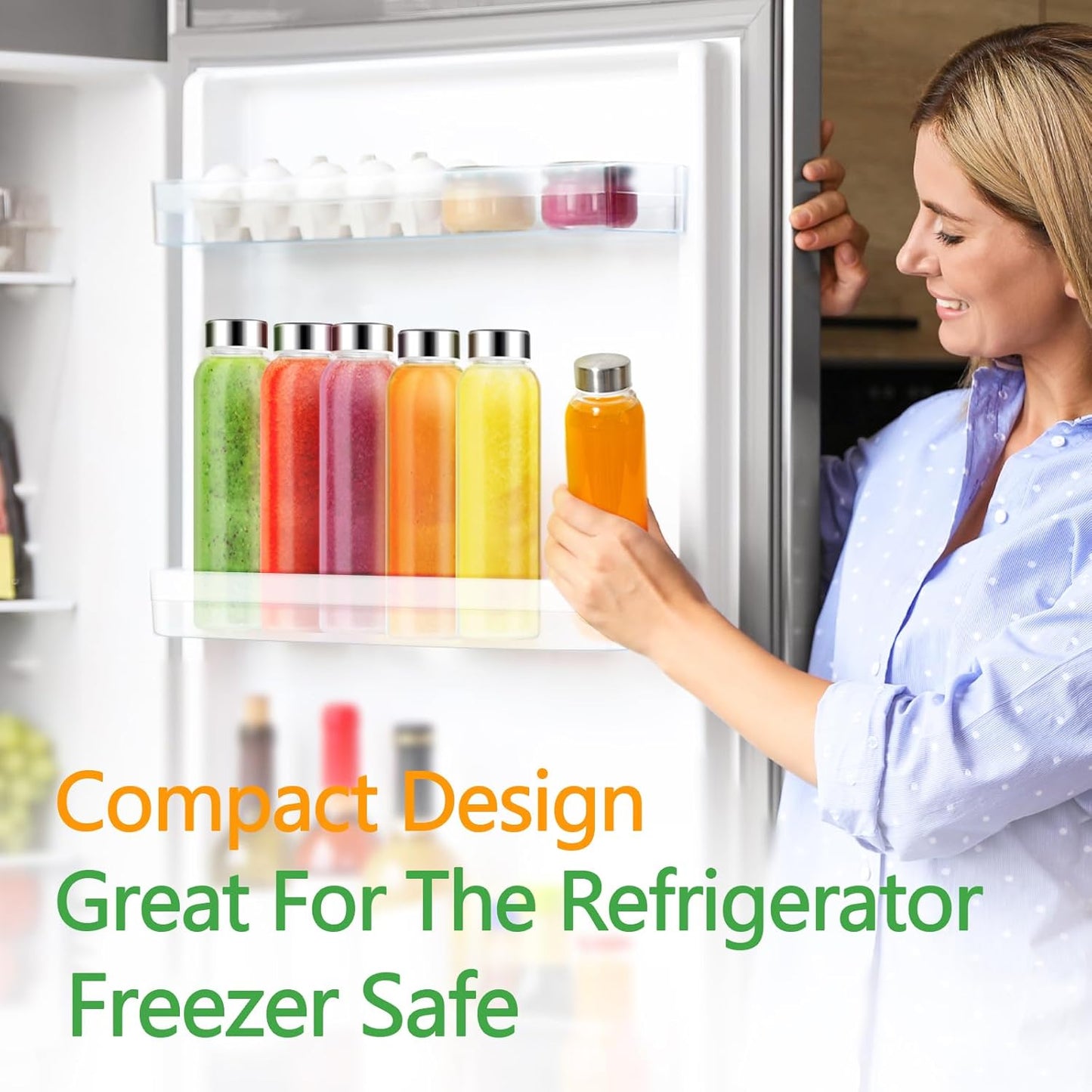 Zukro Glass Water Bottles with Lids 24 oz, 3 Pack Reusable Juice Bottles With Stainless Steel Airtight Cap for Juicing, Leak Proof Clear Drinking Jar Beverage storage container for Fridge, BPA Free