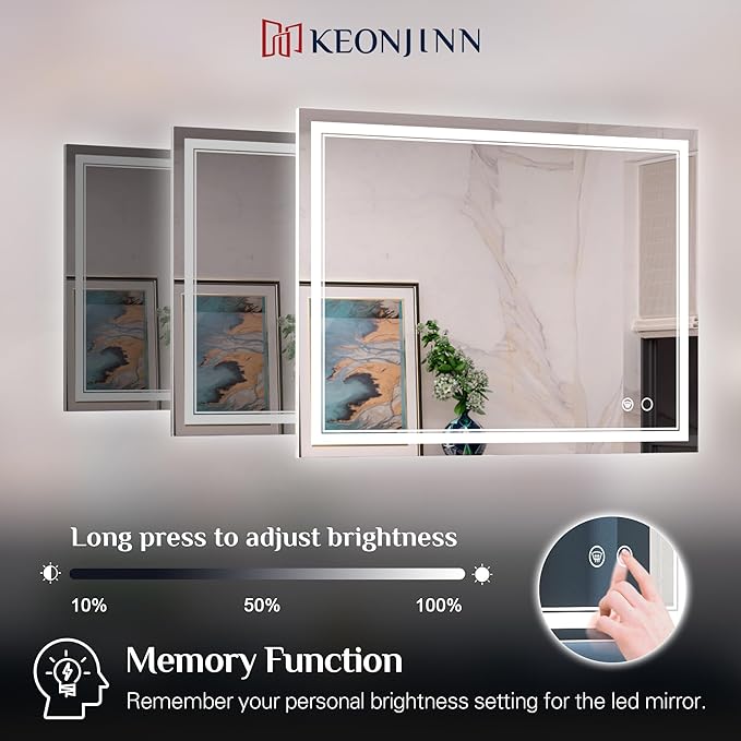 Keonjinn 48 x 40 Inch LED Bathroom Mirror 90+(Horizontal or