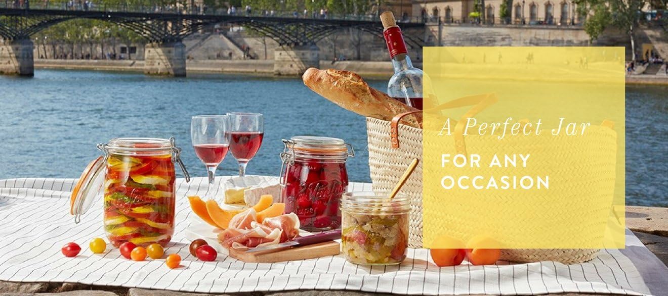 Le Parfait Super Jar - 1.5L French Glass Canning Jars w/Round Body, Wide Mouth, Airtight Lid - Clear Glass (48oz/Quart & Half, 3pk)