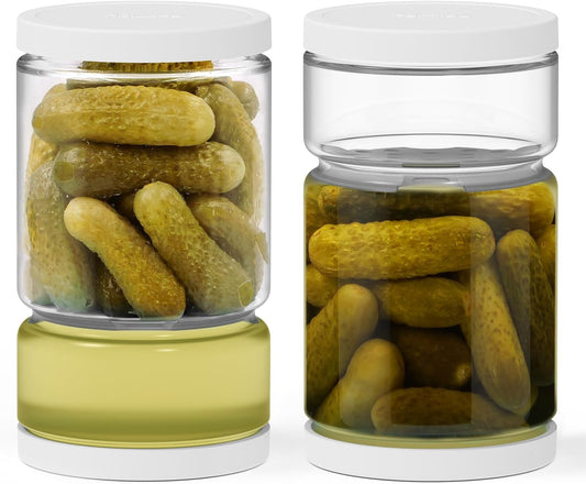 Glass Pickle Container with Strainer for Pickle Lover - 45OZ Leakproof Juice Separator Jar for Gherkin, Olive or Chilli, Dishwasher and Refrigerator Safe, BPA Free (White, 45 oz*2 pcs)