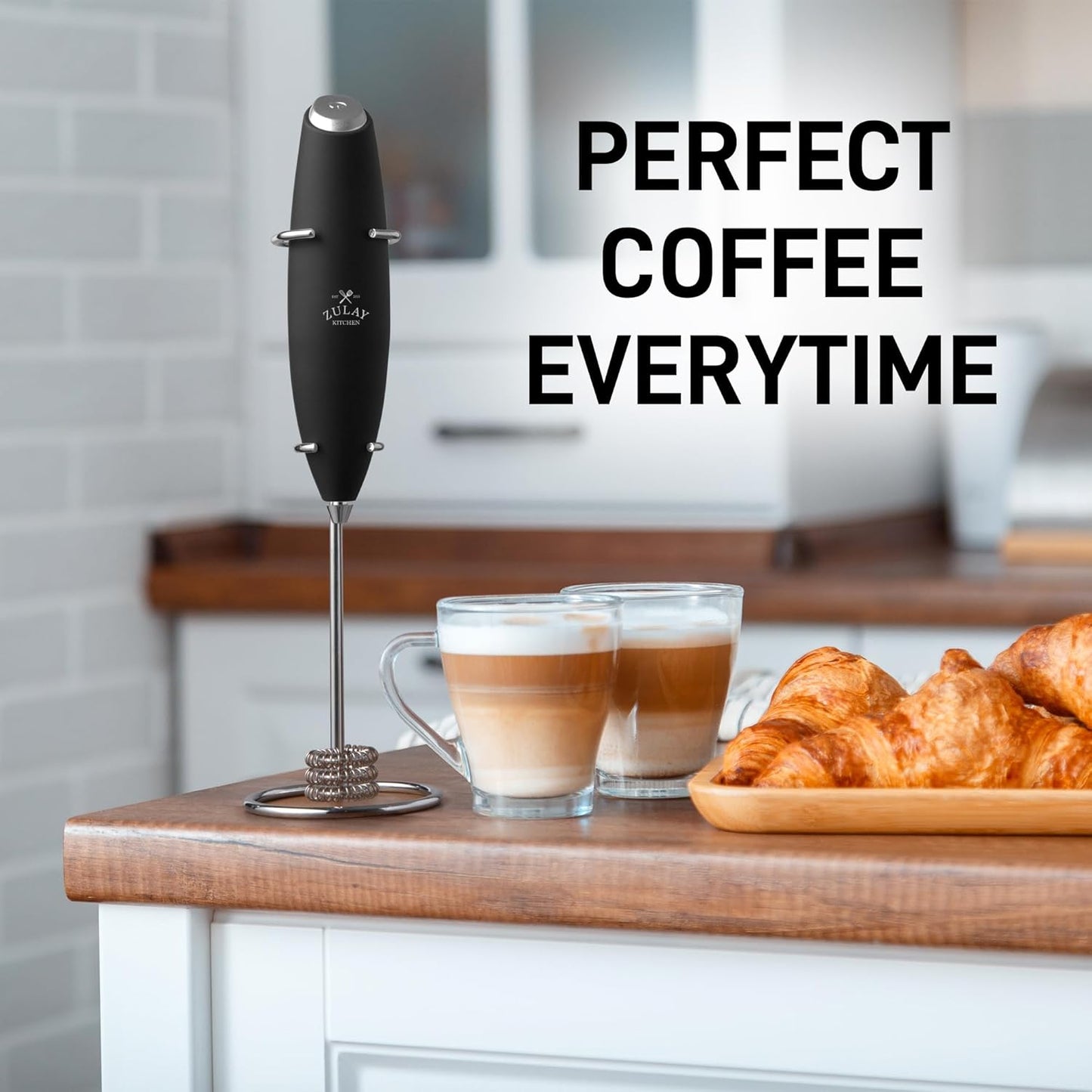 Zulay Kitchen Patented Tornado Triple Whisk Milk Frother with 4 Duracell Batteries – Handheld Foam Maker for Coffee, Lattes, Matcha & Hot Chocolate – Rich, Creamy Froth in Seconds