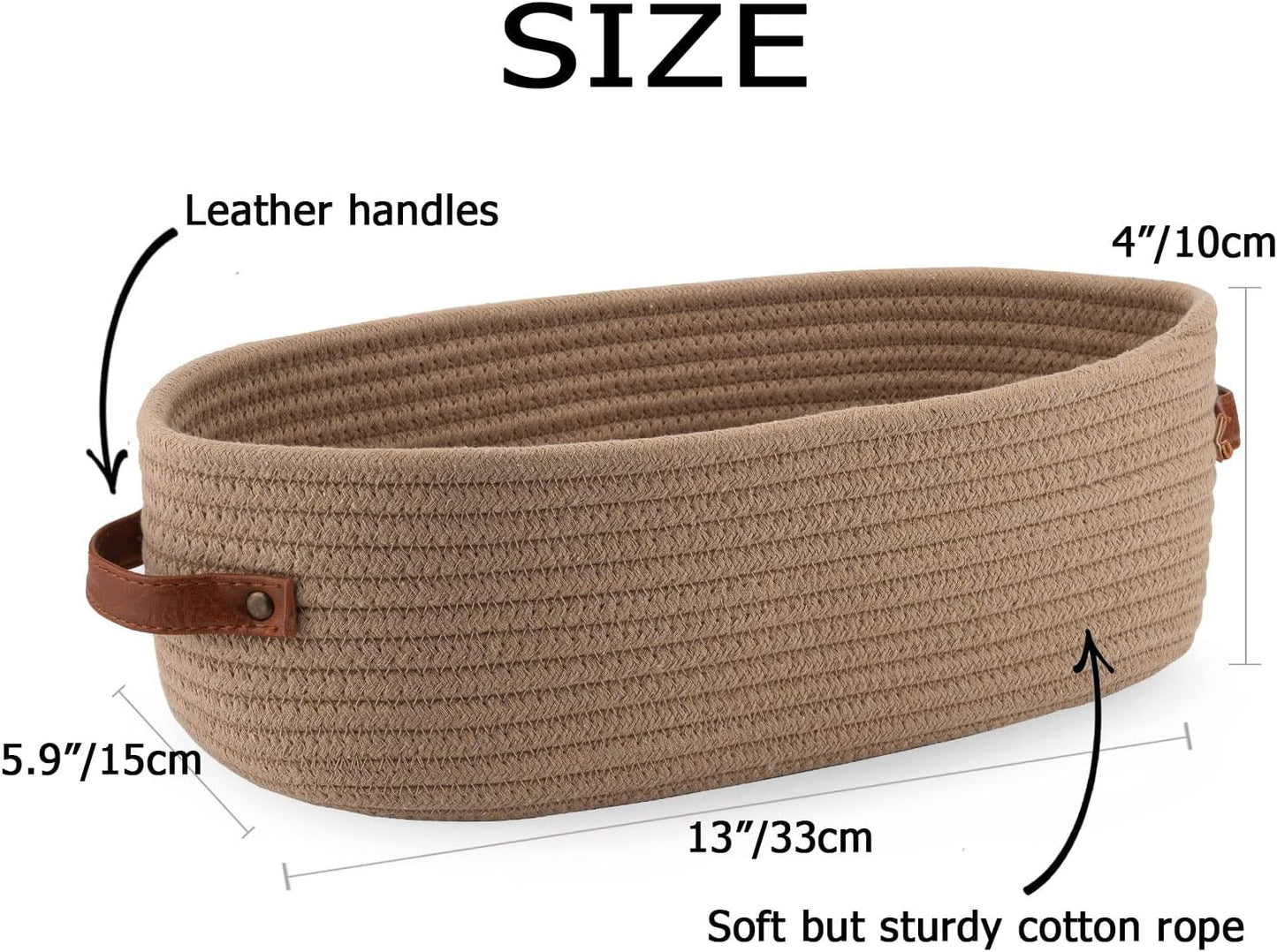 Set Of 2 Storage Basket Boho Decor Baskets for Organizing Woven Decorative Basket for Countertop Toilet Paper Basket for Toilet Tank Top Shelf Basket with Handle Khaki