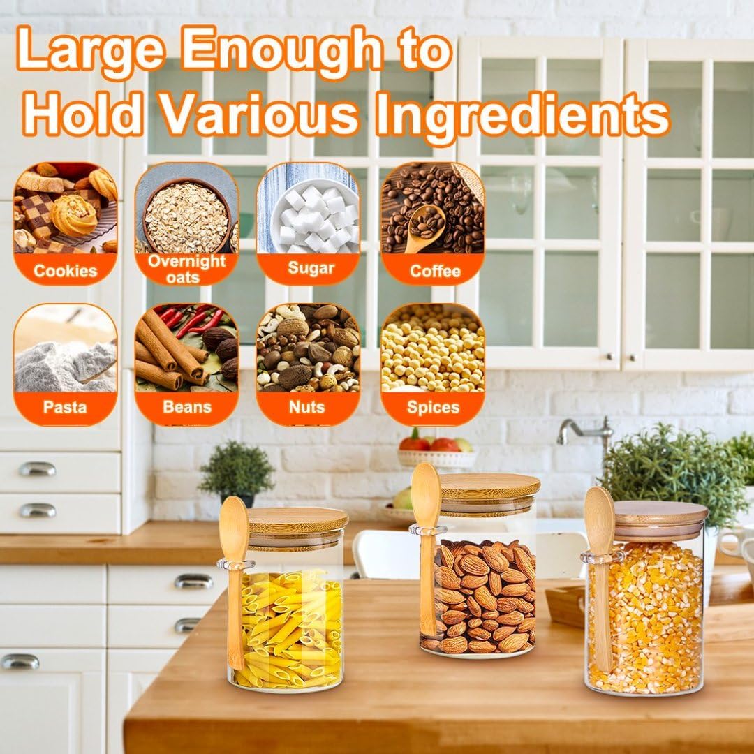 4-Pack 18.5oz Airtight Glass Meal Prep Containers with Lids – Overnight Oats Jars for Coffee, Nuts, Candy, Chia Seed Sugar & Pudding | Leakproof Borosilicate Glass Food Storage Jars