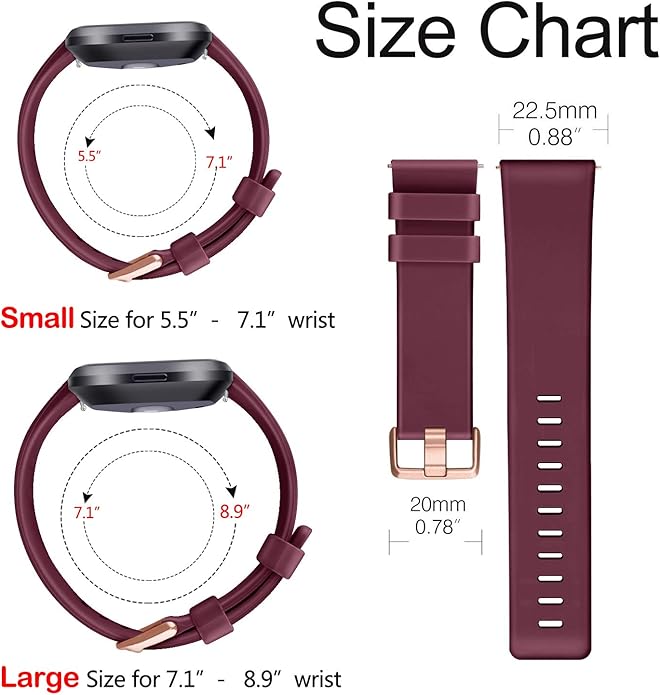 3 Pack Sport Bands Compatible with Fitbit Versa Bands, Classic Soft Sport Replacement Wristbands for Fitbit Versa 2 Smart Watch Women Men