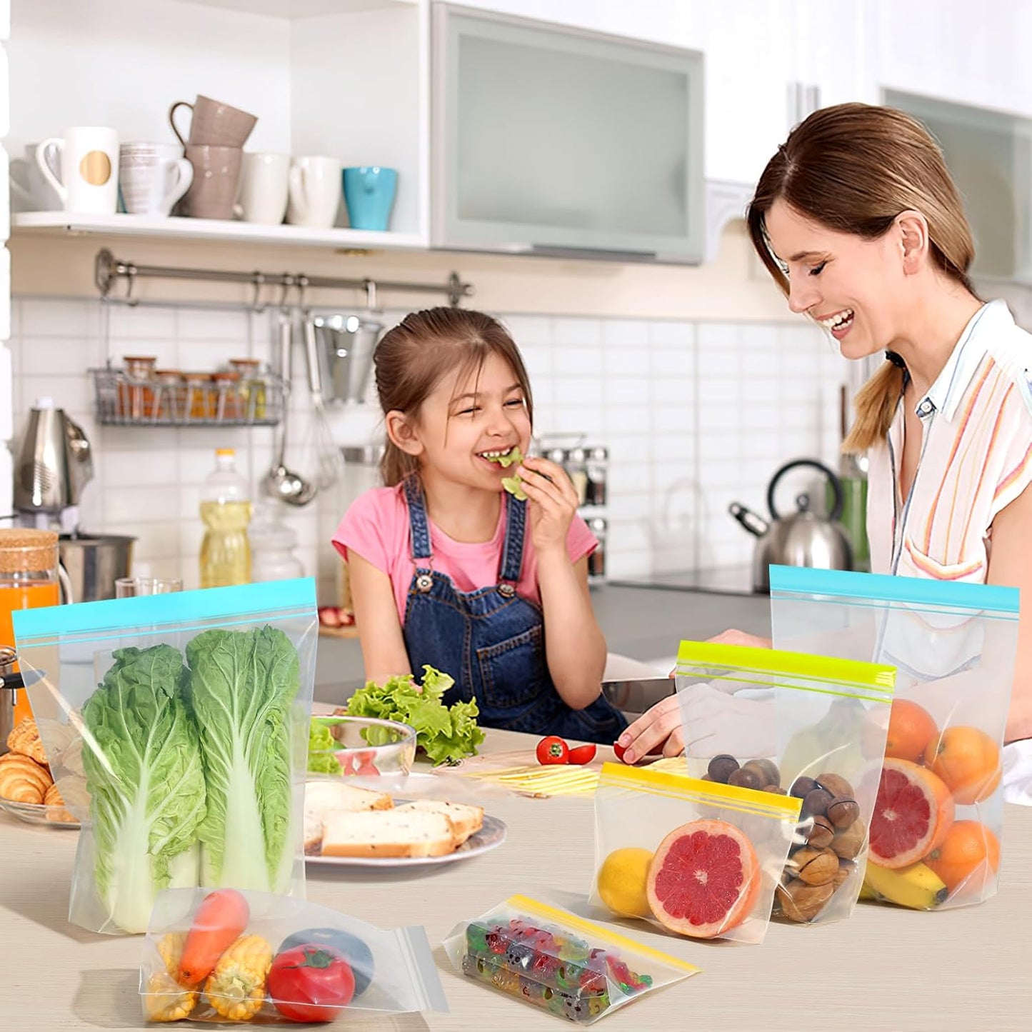 Lerine 16 Pack Reusable Gallon Freezer Bags Dishwasher Microwave Safe, Stand Up BPA Free Reusable freezer Bags 1 Gallon, Extra Thick Leakproof Food Storage Bags for Meal Prep, Kitchen Organization